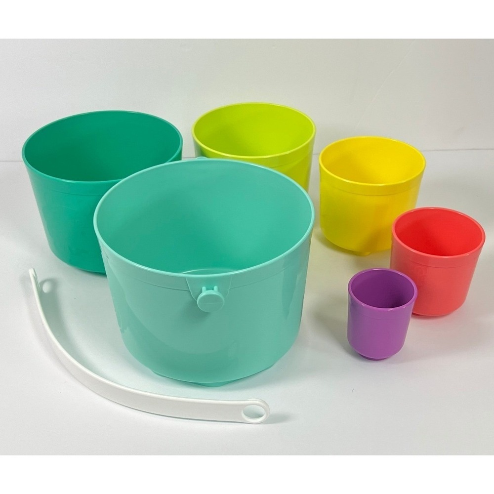 Tupperware TOTE-EM PAILS  Kids Beach Sand Pool Toy Stacking NOS Pastel